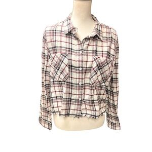 Plaid Button-Up Shirt red white black  large